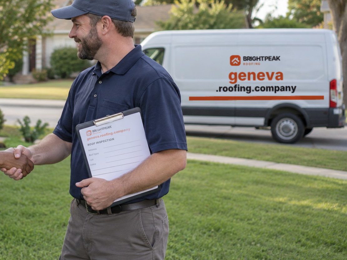 geneva.roofing.company on a roofing van and an inspection form